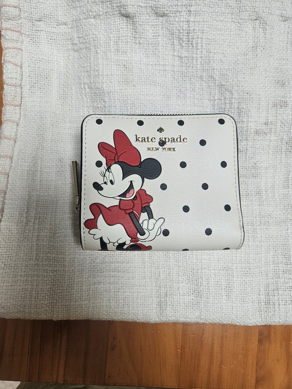 kate spade White Polka Dot Minnie Mouse Wallet with Red Accents